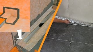 Tiling a shower with linear drainage Wall installation [upl. by Harle977]