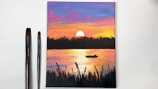 Colorful Sunset  Easy Sunset Acrylic Painting Tutorial Step by Step [upl. by Panther]