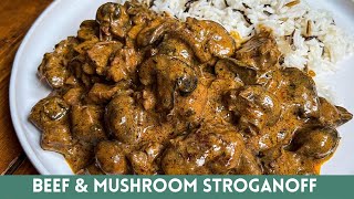 BEEF amp MUSHROOM STROGANOFF IN SLOW COOKER RECIPE  EASY FAMILY MEAL [upl. by Enilaf]