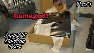 Ordering a Aftermarket Hood from Amazon Damaged  Part 1 Jeep Wrangler jk Smittybilt 76400 StingRay [upl. by Kentigerma]