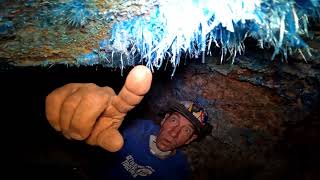 Miner Malcolm finds a CAVE OF BLUE CRYSTALS  CHALCANTHITE [upl. by Ecinrahs]