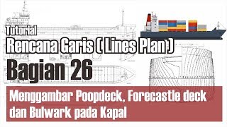 Tutorial Rencana Garis Lines Plan Bagian 26 Menggambar Poopdeck Forecastle deck dan Bulwark [upl. by Maleen]