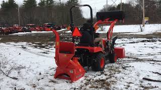 PTO Wood Chipper on Sub Compact Tractor  Wallenstein BX Series Chipper [upl. by Siladnerb]