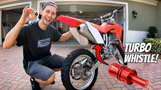 TURBO EXHAUST WHISTLES ON MY CRF150R DIRT BIKE [upl. by Nosecyrb477]