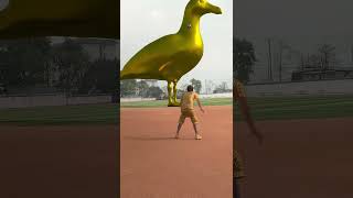 Boy kicks ball and smashes the golden statue of flatbilled duck on the playground [upl. by Yenittirb]