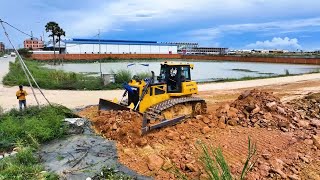 SHANTUI DH17C2 Bulldozer Transaction Filling up land huge Dump Truck Unloading [upl. by Pesek420]