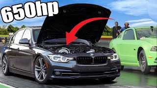 BIG TURBO BMW 340i GAPS Mustang At The Track [upl. by Peggir]