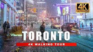 Walking in the Snow in Toronto Canada  City Ambience Night Walk 4K HDR60fps [upl. by Vinia]