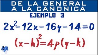 Parábola  Pasar de la ecuación general a la ecuación canónica  Ejemplo 3 [upl. by Kenon]