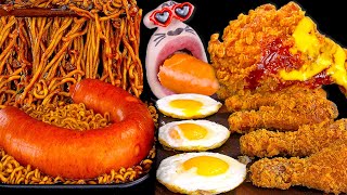 Kielbasa Black Bean Noodles Fried Chicken  REALMOUTH ANIMATION ASMR MUKBANG [upl. by Anirhtak]