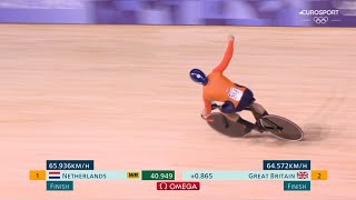 Netherlands world record race v Team GB in track cycling mens team sprint gold Paris Olympics 2024 [upl. by Yarezed]