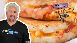 Guy Fieri Eats Grilled PIMENTO Mac n Cheese  Diners DriveIns and Dives  Food Network [upl. by Annodahs]