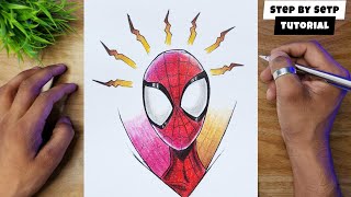 Simple SpiderMan Face Drawing And Coloring Tutorial Beginner Friendly [upl. by Ecnahc]