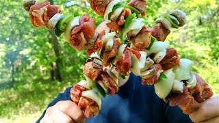 Grilled Pork Skewers With Vegetable Paste  Calmly Cooked In The Blossoming Forest [upl. by Newkirk]