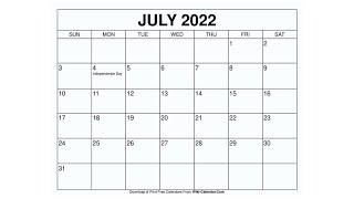 Printable July 2022 Calendar Templates with Holidays  Wiki Calendar [upl. by Sirovart]