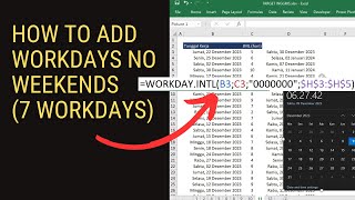 How to Add workdays no weekends 7 Workdays [upl. by Pattie]