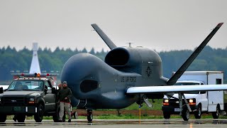 RQ4 Global Hawk UAV  Launching Landing Taxiing and Maintenance [upl. by Thorner166]