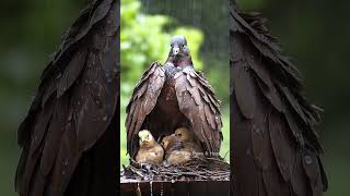 Mother Pigeon Sheltering Her Chicks from the Rain mother birds pigeon [upl. by Eilrahs]