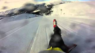 1100 meter piste slide with no skis 82Kmh GoPro Hero [upl. by Nadnerb]