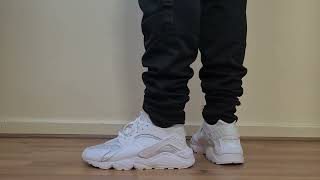 NIKE AIR HUARACHE TRIPLE WHITE ON FOOT [upl. by Davide]