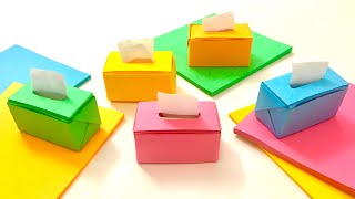 DIY Mini Easy Origami Paper Tissue Box craft Sticky Note Origami Easy paper small Tissue Box DIY [upl. by Yajnas]