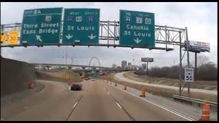 Scenic view of Saint Louis Gateway Arch on the Mississippi crossing of I55 S  I64 W 20160307 [upl. by Montfort]