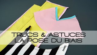 TUTO SAVOIR POSER DU BIAIS invisible raccorder angle droit col en V encolure ronde couture [upl. by Llewol966]