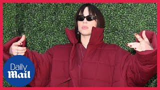 Billie Eilish is bold in burgundy at the Variety Music Hitmakers Brunch 2021 [upl. by Lydnek]