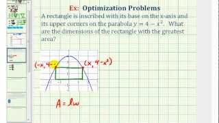 Ex Optimization  Maximum Area of a Rectangle Inscribed by a Parabola [upl. by Munshi202]