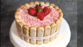 Strawberry Charlotte Cake Recipe 🍓 NoBake Strawberry Mousse Cake 🍓 [upl. by Aihtnic112]