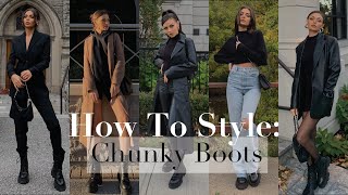 How to style CHUNKY BOOTS  5 Autumn Outfit Ideas [upl. by Aisekal]