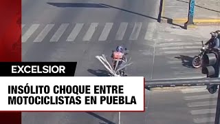 Insólito choque entre motociclistas en Puebla la calle estaba vacía [upl. by Ihab]