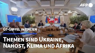 G7Gipfel Staatschefs beraten zu wichtigen globalen Themen  AFP [upl. by Yffub]