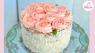 TORTA al cocco ROMANTICA FACILE ed ELEGANTE con ROSE MERAVIGLIOSE FACILISSIME  UnicornsEatCookies [upl. by Lewls]