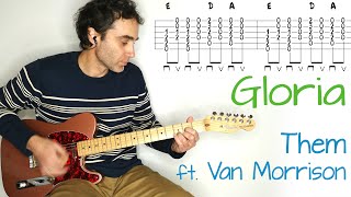 Gloria  Them  ft Van Morrison  Guitar lesson  tutorial  cover with tab [upl. by Debby320]