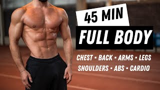 45 Min FULL BODY WORKOUT  No Equipment  No Repeat  Rowan Row [upl. by Duwad]