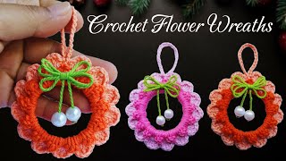 Crochet Christmas Wreaths For Beginners  Christmas Ornaments  Crochet Tutorial [upl. by Mencher]