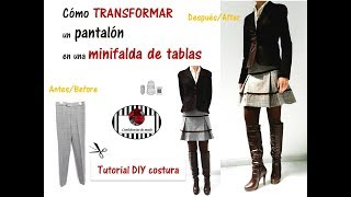 DIY transforma unos PANTALONES en una MINIFALDA Transform a trousers into a miniskirt [upl. by Eelame49]