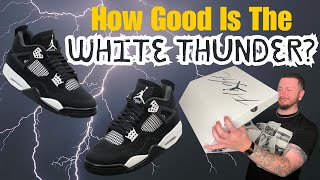 Jordan 4 White Thunder Full Review 4K [upl. by Ardnuas]