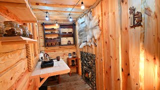 Finishing the Interior in the Off Grid Log Cabin Sauna Installation of a Stone Stove [upl. by Eiddam]