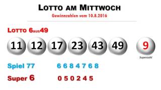 Lottozahlen Ziehung vom Lotto am Mittwoch 1082016 [upl. by Flint]