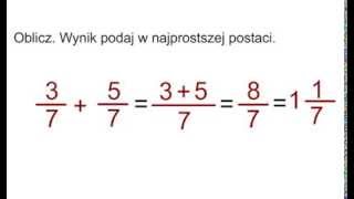 Dodawanie ułamków zwykłych i wyciąganie całości  przykład [upl. by Sivia]