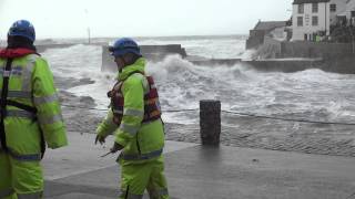 Porthleven Storm 08022014 Eventually a wave comes in [upl. by Mario313]