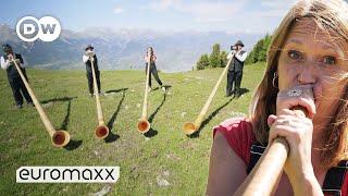 Trying To Play The Traditional Swiss Alphorn  Quirky Customs [upl. by Einattirb]