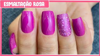 Unhas Rosas  Esmaltação Rosa com Decoração de Glitter [upl. by Jackelyn244]