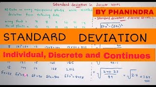 STANDARD DEVIATION  Individual Discrete and Continuous series  By Phanindra guptha [upl. by Prudence282]