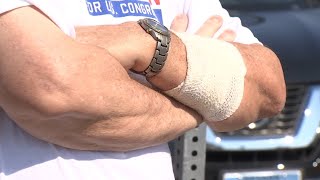 Las Vegas candidate attacked with a knife while putting up campaign signs [upl. by Uird557]