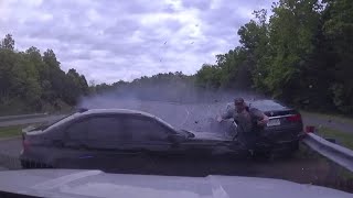 Video shows speeding BMW crash into Virginia officer at traffic stop [upl. by Yboc]