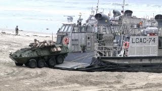 LCAC AirCushion Vehicle Landing amp Unloading LAV25 Amphibious Vehicle [upl. by Ihcelek754]