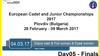 Day05 European Cadet Junior Championships Team Men Sabre Women Epee Women Foil  Finals [upl. by Terchie]